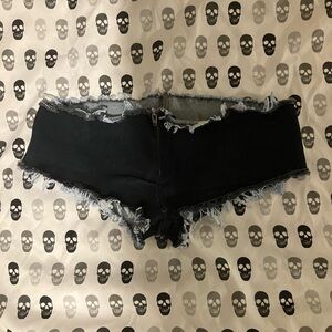 Stylish Dark Blue Denim Frayed Micro Shorts